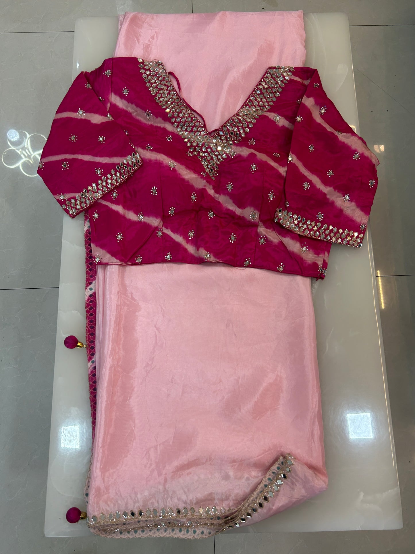 Baby Pink  color designer party wear Saree with  Dark pink heavy handwork designer ready made blouse  - SPW182