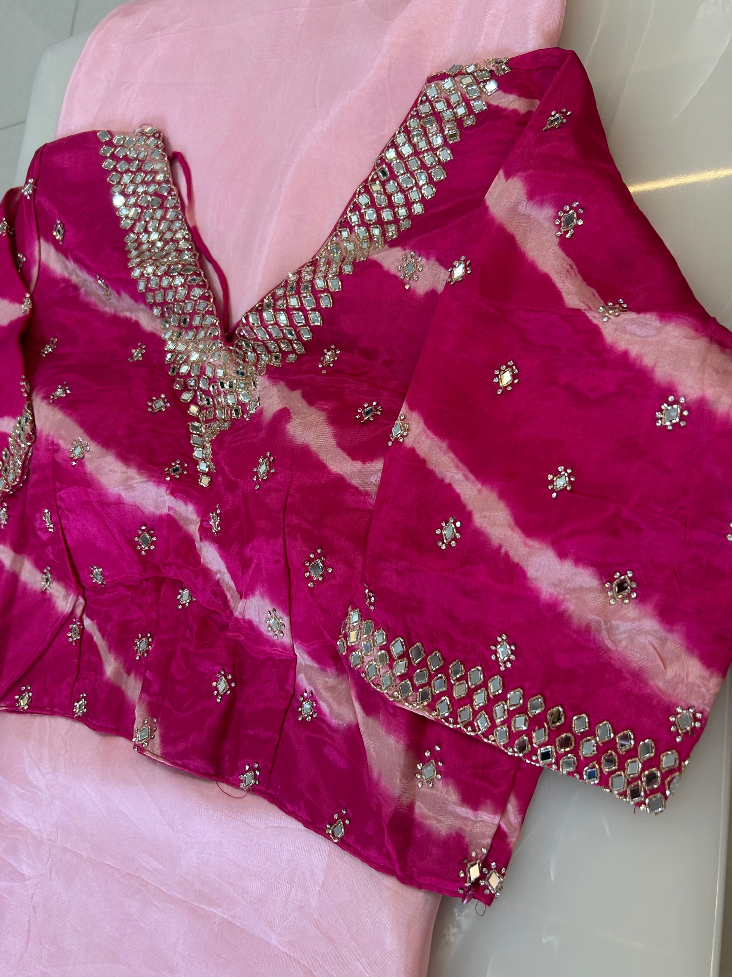 Baby Pink  color designer party wear Saree with  Dark pink heavy handwork designer ready made blouse  - SPW182