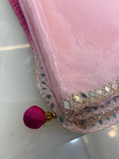 Baby Pink  color designer party wear Saree with  Dark pink heavy handwork designer ready made blouse  - SPW182