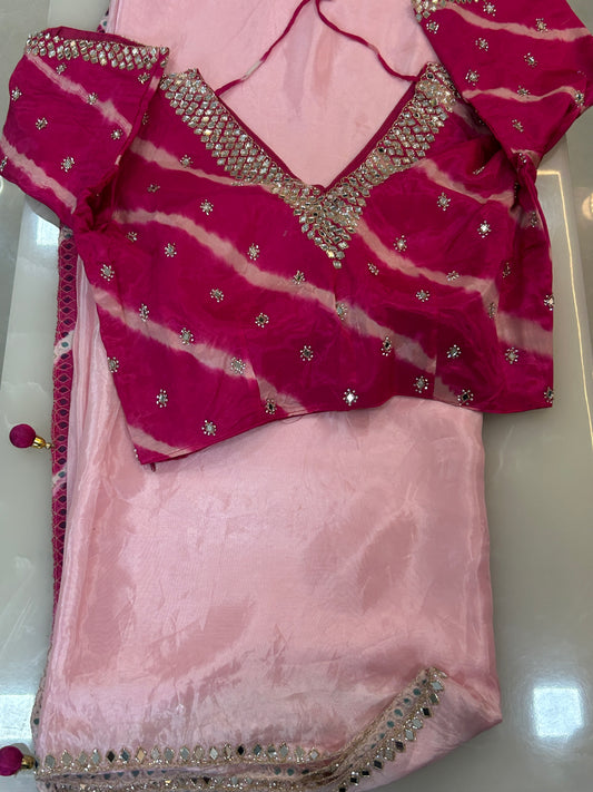 Baby Pink  color designer party wear Saree with  Dark pink heavy handwork designer ready made blouse  - SPW182