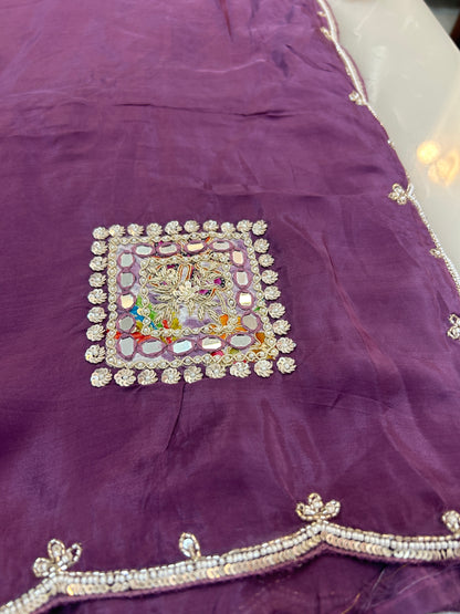 Dusty purple  color designer party wear Saree with Floral multi color handwork designer ready made blouse  - SPW184