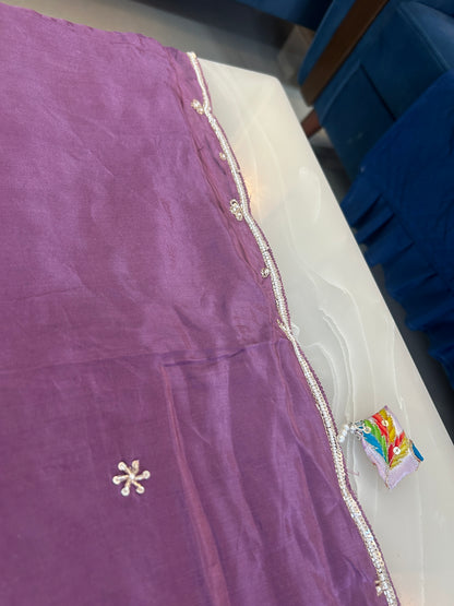 Dusty purple  color designer party wear Saree with Floral multi color handwork designer ready made blouse  - SPW184