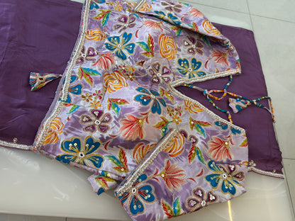 Dusty purple  color designer party wear Saree with Floral multi color handwork designer ready made blouse  - SPW184