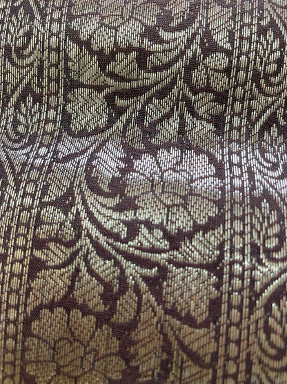 Coffee Brown Munga Cotton Silk Saree with golden zari on border and pallu with Blouse Piece SMGC147
