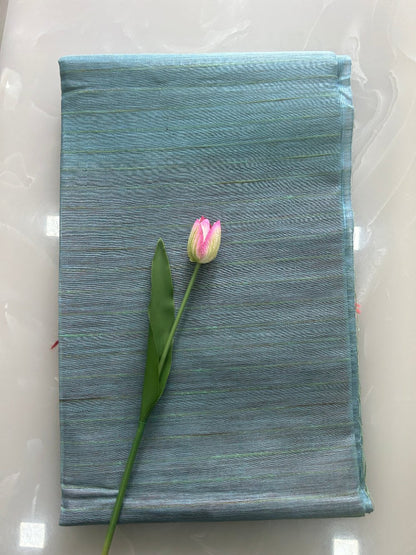 Light blue and red shaded Art tusser silk saree SAS66
