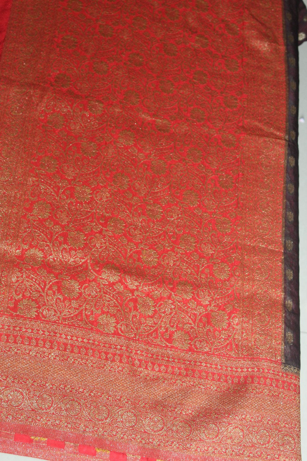 Black-Red Khaddi Semi Georgette Banarasi Saree with Blouse Piece SSB89