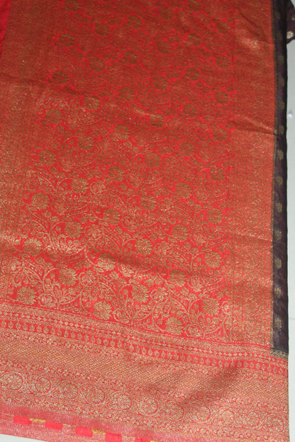 Black-Red Khaddi Semi Georgette Banarasi Saree with Blouse Piece SSB89