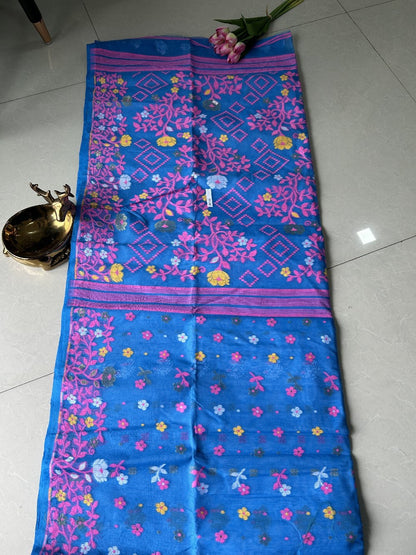 Sky Blue-Pink-Yellow  Cotton Jamdani SSC23