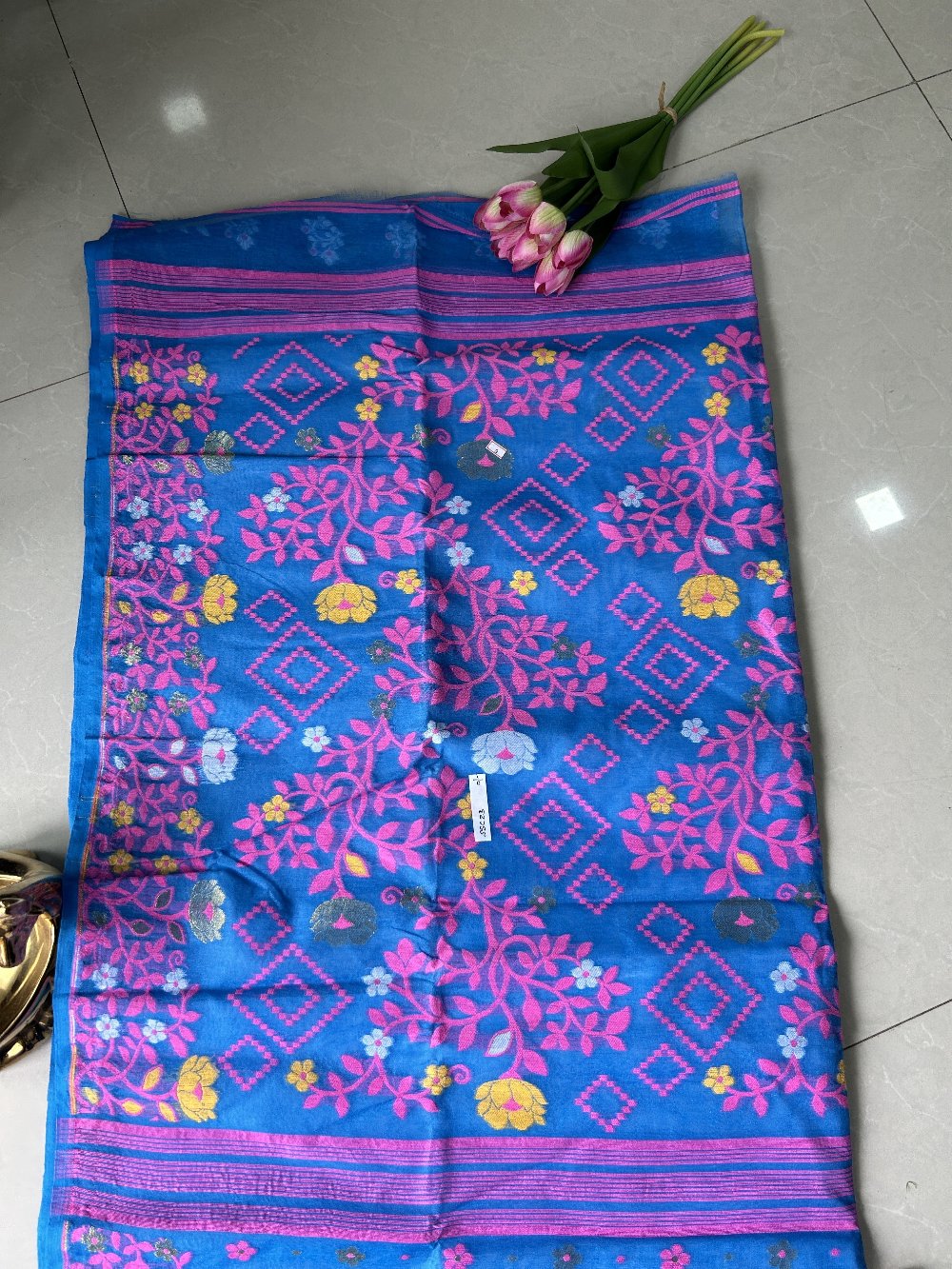 Sky Blue-Pink-Yellow  Cotton Jamdani SSC23