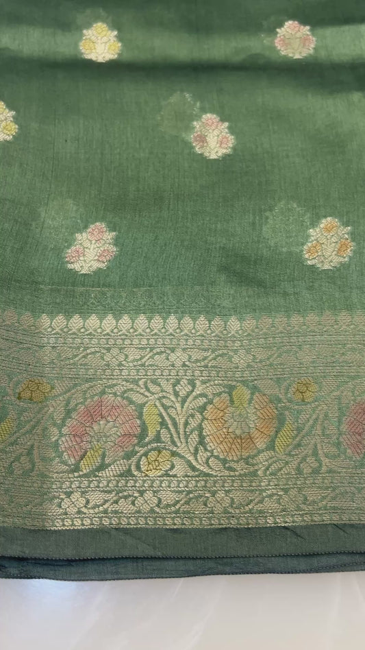 Sage green color Dupion Silk Handloom Banarasi Saree (Copy)