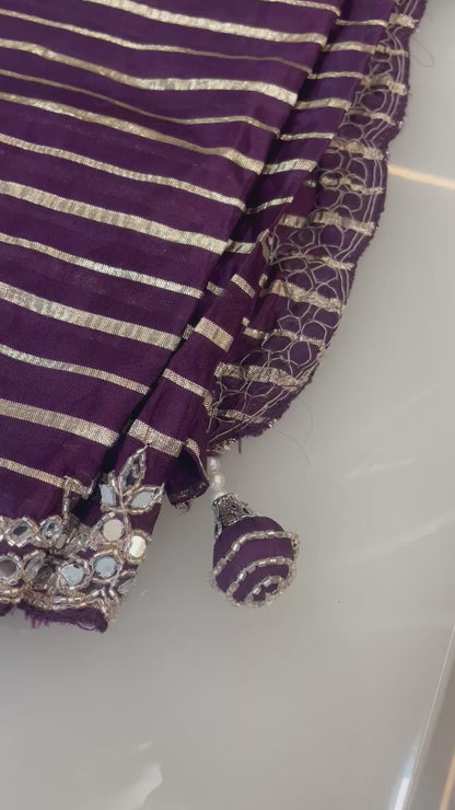Burgundy color designer party wear Saree with  striped zari with heavy handwork designer ready made blouse  - SPW183