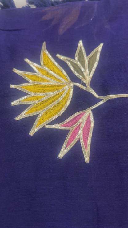 Deep Navy royal blue Mulcotton saree with Gottapatti embroidery work
