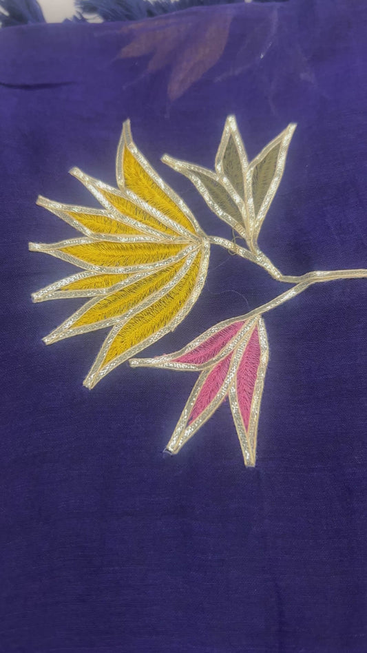 Deep Navy royal blue Mulcotton saree with Gottapatti embroidery work