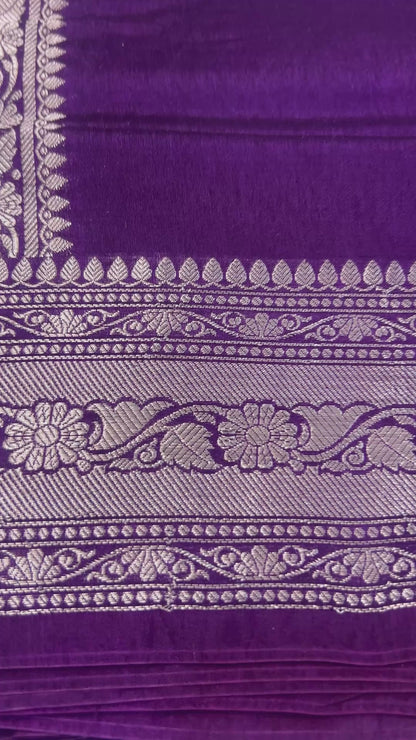 Dark Purple color plain body Dupion Silk Handloom Banarasi Saree