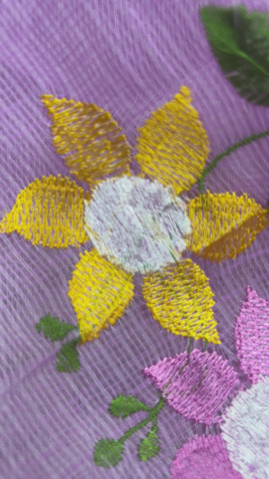 Lavender Embroidered Kota Doria 3 piece unstitched Dress Material