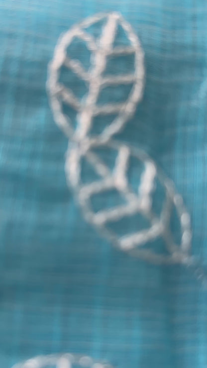 Sky Blue Embroidered Kota Doria 3 piece unstitched Dress Material