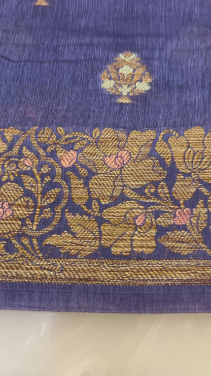 Steel Blue color Dupion Silk Handloom Banarasi Saree