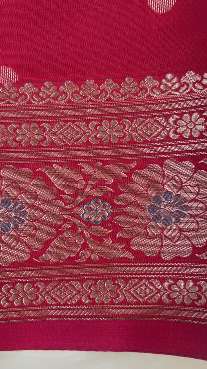 Purple Katan Semi Silk Banarasi Saree with Contrast Red Brocade Pallu and Blouse Piece SSB223