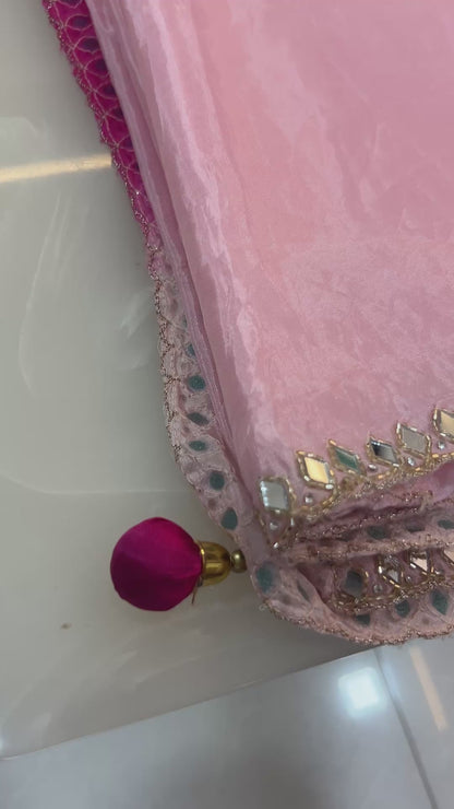 Baby Pink  color designer party wear Saree with  Dark pink heavy handwork designer ready made blouse  - SPW182