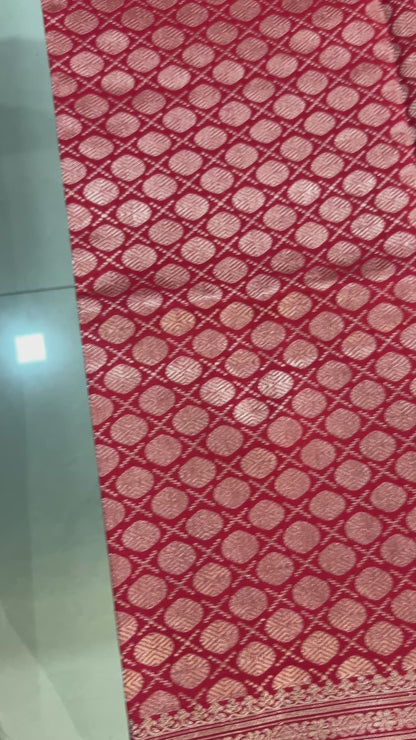 Purple Katan Semi Silk Banarasi Saree with Contrast Red Brocade Pallu and Blouse Piece SSB223