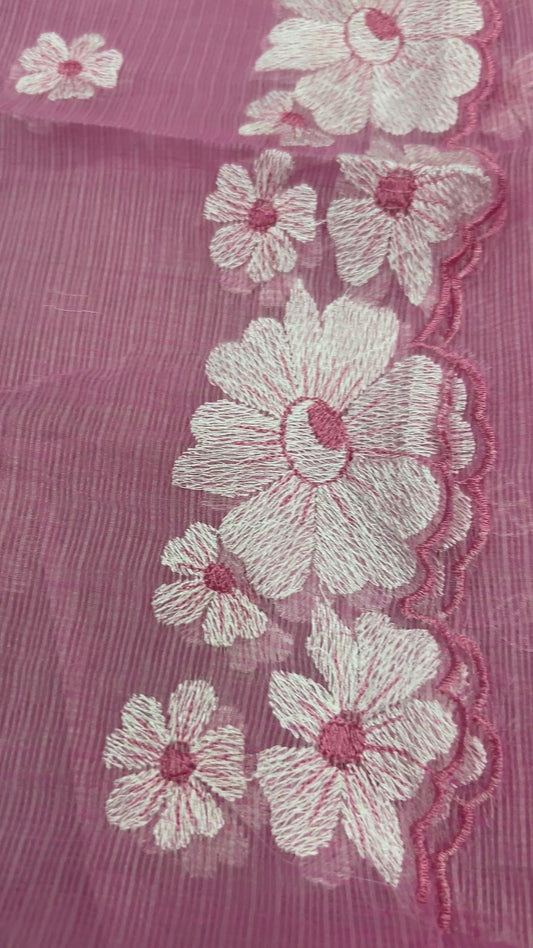 Pink Sky Blue Embroidered Kota Doria 3 piece unstitched Dress Material