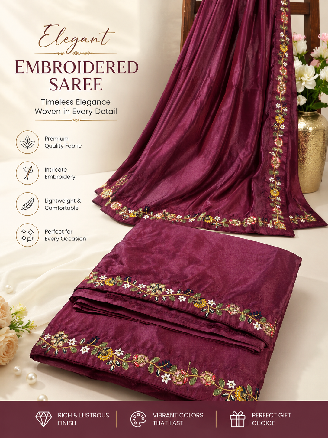 Deep wine color with multicolor embroidery saree with ready made embroidered  blouse and Jacket  - SPW169